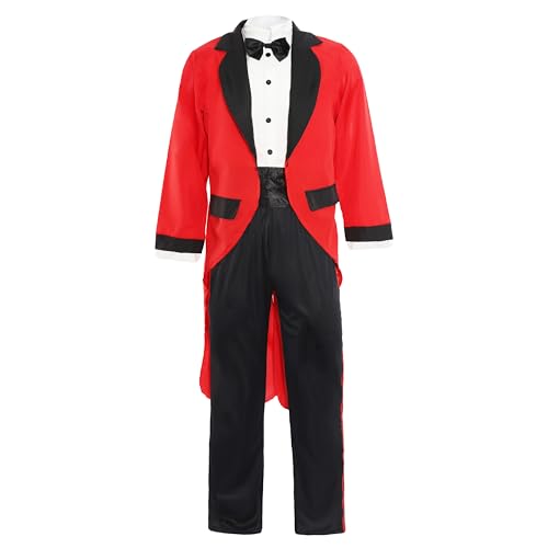 Ringmaster-Kostüm für Herren – roter Frack mit angenähtem Hemd vorne, Weste und Fliege, Kummerbund und schwarze Hose – Erwachsenen-TV-Film, Halloween-Kostüm Ringmaster-Kostüm für Herren – roter Frack mit angenähtem Hemd vorne, Weste und Fliege, Kummerbund und schwarze Hose – Erwachsenen-TV-Film, Halloween-Kostüm von I LOVE FANCY DRESS