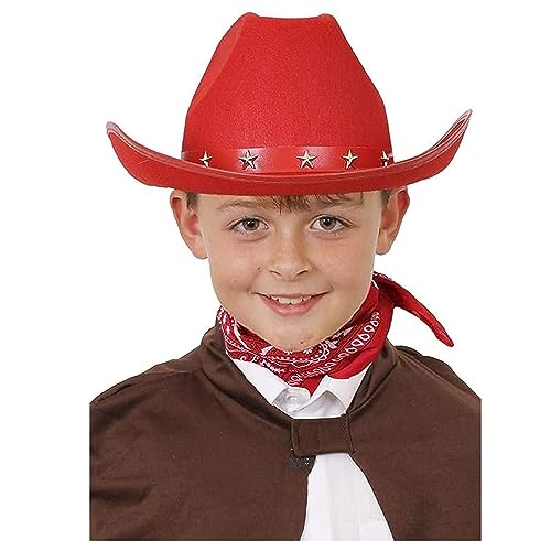 Roter Cowboyhut für Kinder, mit Sternen, 3 Stück, roter Filzhut mit silbernem Sternenband, für Jungen, Mädchen, Sheriff, Cowboy, Cowgirl, Western-Kostüm, Zubehör von I LOVE FANCY DRESS