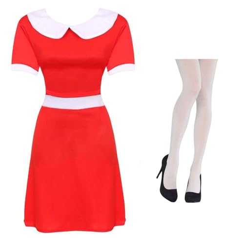 Rotes Kleid für Erwachsene mit weißem Kragen und weißer Strumpfhose – klassisches Buchcharakter-Kostüm-Set für Damen – ideal für Buchwoche, Fasching, Halloween und Schulaufführungen – X-Large von I LOVE FANCY DRESS