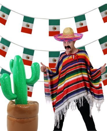 SUPER MEXIKO 5 TEILIGES SET ==BEINHALTET EINEN SOMBRERO IHRER Wahl ERHALTBAR IN 4 VERSCHIEDENEB FARBEN== EINEM MEHRFARBIGEN PONCHO = = EINEN AUFBLASBAREN KAKTUS 96cm GROß DER BODEN KANN MIT SAND ODER WASSER GEFÜLLT WERDEN==EINER 10meter LANGEN MEXIKANISCHEN FLAGGEN GIRLANDE==EINEN AUFKLEBBAREM SCHWARZEN MEXIKANER SCHNURRBART= VON ILOVEFANCYDRESS®==MIT ROSA STICKEREIEN SUPER MEXIKO 5 TEILIGES SET ==BEINHALTET EINEN SOMBRERO IHRER Wahl ERHALTBAR IN 4 VERSCHIEDENEB FARBEN== EINEM MEHRFARBIGEN PONCHO = = EINEN AUFBLASBAREN KAKTUS 96cm GROß DER BODEN KANN MIT SAND ODER WASSER GEFÜLLT WERDEN==EINER 10meter LANGEN MEXIKANISCHEN FLAGGEN GIRLANDE==EINEN AUFKLEBBAREM SCHWARZEN MEXIKANER SCHNURRBART= VON ILOVEFANCYDRESS®==MIT ROSA STICKEREIEN von I LOVE FANCY DRESS