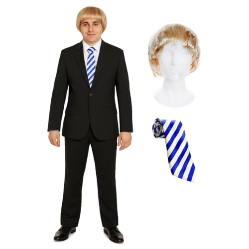 Schoolboy Jay Kostüm - Blonde Perücke, schwarzer Anzug & Krawatte Set - Herren Lustiges Fasching für Halloween Junggesellenabschied & Party - Klein Schoolboy Jay Kostüm - Blonde Perücke, schwarzer Anzug & Krawatte Set - Herren Lustiges Fasching für Halloween Junggesellenabschied & Party - Klein von I LOVE FANCY DRESS