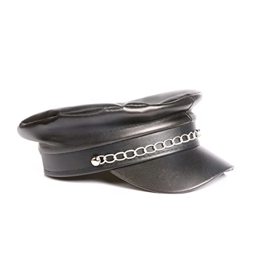 Schwarze Lederoptik Mütze mit Kette 80er Jahre Lederhut mit Punk Kette 80er Jahre Biker Punk Rock Kostüm Zubehör Schwarze Lederoptik Mütze mit Kette 80er Jahre Lederhut mit Punk Kette 80er Jahre Biker Punk Rock Kostüm Zubehör von I LOVE FANCY DRESS