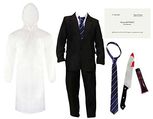 Schwarzer Anzug, transparenter Regenmantel, Krawatte, Kunstmesser, Visitenkarte und Kunstblut – Herren Psycho American TV Film Charakter Halloween Verkleidung Kostüm Schwarzer Anzug, transparenter Regenmantel, Krawatte, Kunstmesser, Visitenkarte und Kunstblut – Herren Psycho American TV Film Charakter Halloween Verkleidung Kostüm von I LOVE FANCY DRESS