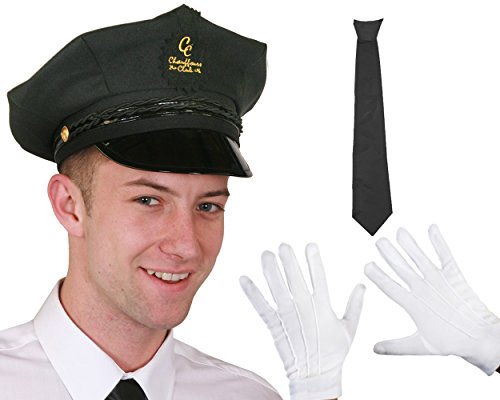 Schwarzer Chauffeur-Hut + schwarze Krawatte und weiße Handschuhe, Kostüm-Accessoire, Promi-Stil, persönlicher Limo-Driver-Valet, professionelles Aussehen, schwarzes Abzeichen, goldene Nähte Schwarzer Chauffeur-Hut + schwarze Krawatte und weiße Handschuhe, Kostüm-Accessoire, Promi-Stil, persönlicher Limo-Driver-Valet, professionelles Aussehen, schwarzes Abzeichen, goldene Nähte von I LOVE FANCY DRESS