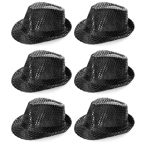Schwarzer Trilby-Hut, schwarze Pailletten, Fedora-Hut, 1920er-Jahre, Gangster-Kostüm, Unisex-Accessoire, perfekt für Sportveranstaltungen, Tanzshows, Partys und Kostümveranstaltungen, 6 Stück Schwarzer Trilby-Hut, schwarze Pailletten, Fedora-Hut, 1920er-Jahre, Gangster-Kostüm, Unisex-Accessoire, perfekt für Sportveranstaltungen, Tanzshows, Partys und Kostümveranstaltungen, 6 Stück von I LOVE FANCY DRESS
