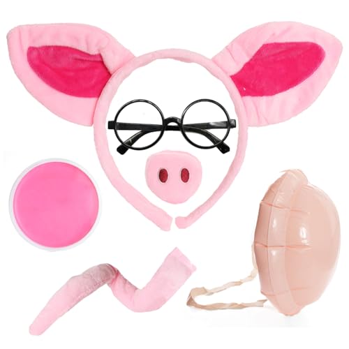 Schwein Kostüm Set - Ohren Stirnband Schnauze Schwanz Brille aufblasbarer Bauch & Rosa Gesichtsfarbe - Buchtag & Tier Party Outfit Kit Schwein Kostüm Set - Ohren Stirnband Schnauze Schwanz Brille aufblasbarer Bauch & Rosa Gesichtsfarbe - Buchtag & Tier Party Outfit Kit von I LOVE FANCY DRESS