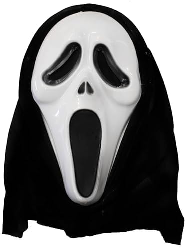 Screamer Halloween-Maske – 2 Stück – weißes Geistergesicht mit schwarzer Kapuze – ideal für gruselige Verkleidungs- und Horror-Partys Screamer Halloween-Maske – 2 Stück – weißes Geistergesicht mit schwarzer Kapuze – ideal für gruselige Verkleidungs- und Horror-Partys von I LOVE FANCY DRESS