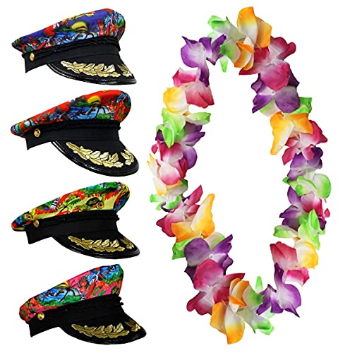 Seemannsmütze Hawaii Look + Multicolor Lei Halskette Verkleidung Hula-Set Kapitänsboot Party Hawaii (Blau) von I LOVE FANCY DRESS