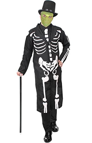 Skelett-Kostüm für Herren, mit Zylinder und Skelett-Maske, perfektes Halloween-Kostüm für Herren, James-Bond-Skelett-Kostüm, Größe L Skelett-Kostüm für Herren, mit Zylinder und Skelett-Maske, perfektes Halloween-Kostüm für Herren, James-Bond-Skelett-Kostüm, Größe L von I LOVE FANCY DRESS