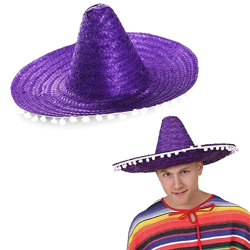 Sombrero lila mexikanisches Kostüm-Accessoire für Herren und Damen, Hut mit Bommel am Rand, 1 Stück Sombrero lila mexikanisches Kostüm-Accessoire für Herren und Damen, Hut mit Bommel am Rand, 1 Stück von I LOVE FANCY DRESS