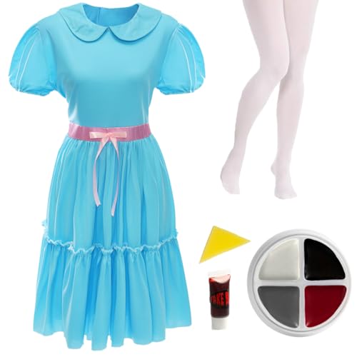 Spukzwillingskostüm für Erwachsene, gruseliges blaues Kleid, Strumpfhosen & Gesichtsbemalung, Horror-Outfit für Halloween, Kostümpartys, Spukhaus-Events, Medium von I LOVE FANCY DRESS