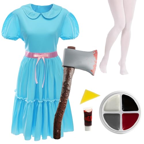 Spukzwillingskostüm für Erwachsene, gruseliges blaues Kleid, gefälschte Axt, Strumpfhose & Gesichtsbemalung, Horror-Outfit für Halloween, Faschingspartys, Spukhaus-Events, groß Spukzwillingskostüm für Erwachsene, gruseliges blaues Kleid, gefälschte Axt, Strumpfhose & Gesichtsbemalung, Horror-Outfit für Halloween, Faschingspartys, Spukhaus-Events, groß von I LOVE FANCY DRESS