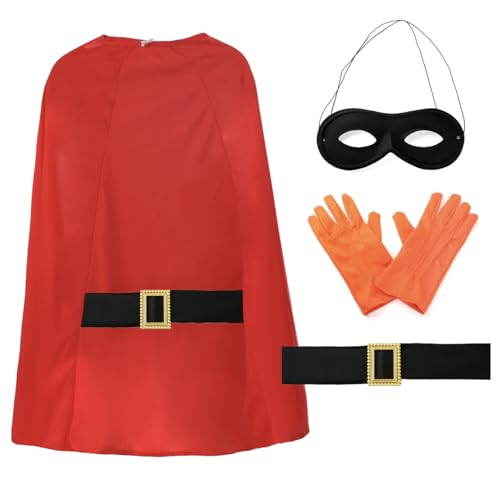 Superkartoffel-Kostüm-Set für Erwachsene – roter Heldenumhang mit einfachem Verschluss, einem schwarzen Gürtel, orangefarbenen Handschuhen und einer schwarzen Superhelden-Maske – perfekt für den Superkartoffel-Kostüm-Set für Erwachsene – roter Heldenumhang mit einfachem Verschluss, einem schwarzen Gürtel, orangefarbenen Handschuhen und einer schwarzen Superhelden-Maske – perfekt für den von I LOVE FANCY DRESS