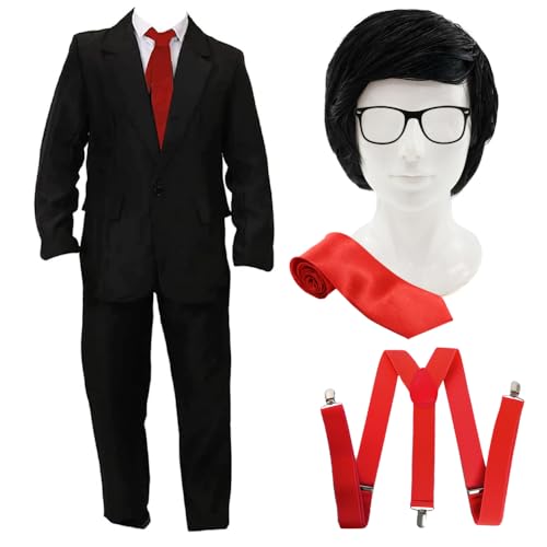 Superreporter-Kostüm für Herren, Größe S, schwarzer Anzug, rote Krawatte, schwarze Perücke, Brille, rote Hosenträger – Erwachsenenkostüm für Superhelden, TV-Film, Weltbuchtag, Halloween-Kostüm Superreporter-Kostüm für Herren, Größe S, schwarzer Anzug, rote Krawatte, schwarze Perücke, Brille, rote Hosenträger – Erwachsenenkostüm für Superhelden, TV-Film, Weltbuchtag, Halloween-Kostüm von I LOVE FANCY DRESS