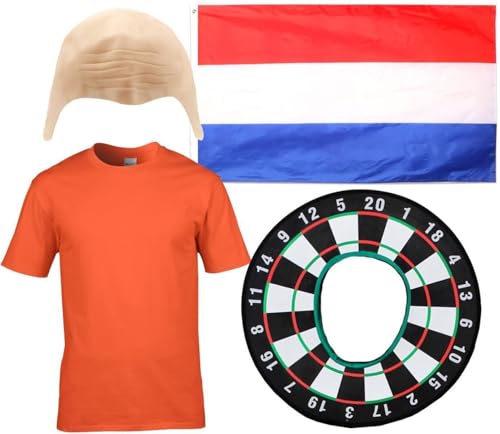 Superstar-Kostüm für Erwachsene, Motiv: Dutch Darts – orangefarbenes T-Shirt mit Glatzenmütze – lustiges Sportkostüm – Größe XL Superstar-Kostüm für Erwachsene, Motiv: Dutch Darts – orangefarbenes T-Shirt mit Glatzenmütze – lustiges Sportkostüm – Größe XL von I LOVE FANCY DRESS