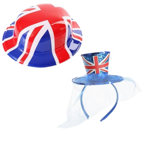 Union-Jack-Hut-Zubehör-Set – Union Jack Bowler Hut und passender Pailletten-Fascinator-Hut – VE Day British Events Königskönig-Kostüm-Zubehör-Set Union-Jack-Hut-Zubehör-Set – Union Jack Bowler Hut und passender Pailletten-Fascinator-Hut – VE Day British Events Königskönig-Kostüm-Zubehör-Set von I LOVE FANCY DRESS