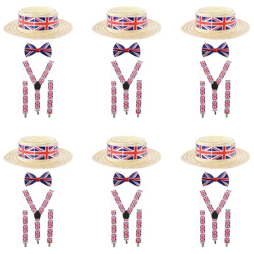 Union-Jack-Zubehör-Set – 12 Stück – Union Jack Hosenträger + Fliege und Bootsmütze – Erwachsene Königskrönung VE Day Street Party Faschingskostüm von I LOVE FANCY DRESS
