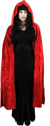 Vampir-Kostüm-Set für Damen, schwarzes Vampirkleid + farbiger Velours-Umhang, Damen-Vamp (50-52, roter Umhang) von I LOVE FANCY DRESS