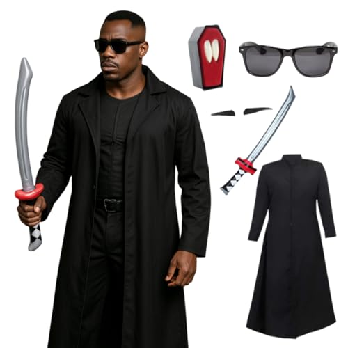 Vampirjäger-Kostüm-Set für Erwachsene, Größe XL, schwarz, Staubwedel, aufblasbares Samurai-Schwert, Zähne, Spiv-Schnurrbart und Sonnenbrille, Gothic-Nachtslayer-Kostüm Vampirjäger-Kostüm-Set für Erwachsene, Größe XL, schwarz, Staubwedel, aufblasbares Samurai-Schwert, Zähne, Spiv-Schnurrbart und Sonnenbrille, Gothic-Nachtslayer-Kostüm von I LOVE FANCY DRESS