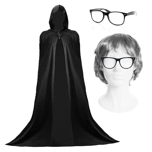 Verräter-Kostüm-Set für Erwachsene – kurze graue Perücke, Brille und langer schwarzer Kapuzenumhang – perfekt für Halloween und Motto-Kostüme Verräter-Kostüm-Set für Erwachsene – kurze graue Perücke, Brille und langer schwarzer Kapuzenumhang – perfekt für Halloween und Motto-Kostüme von I LOVE FANCY DRESS