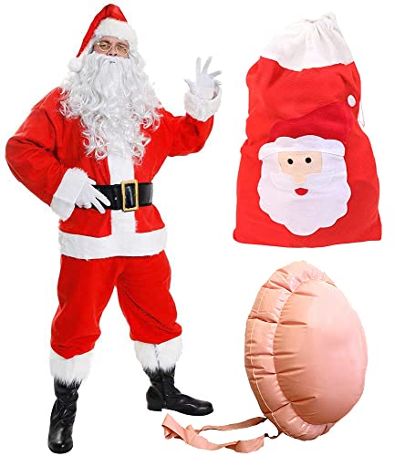 Weihnachtsmann-Kostüm für Herren, Weihnachtsmann-Kostüm, 10-teilig, Velours-Qualität, rote Weihnachtsmann-Jacke und Hose, plus Zubehör, Weihnachtsmann-Claus, St. Nick, Plüsch, Größe XL Weihnachtsmann-Kostüm für Herren, Weihnachtsmann-Kostüm, 10-teilig, Velours-Qualität, rote Weihnachtsmann-Jacke und Hose, plus Zubehör, Weihnachtsmann-Claus, St. Nick, Plüsch, Größe XL von I LOVE FANCY DRESS