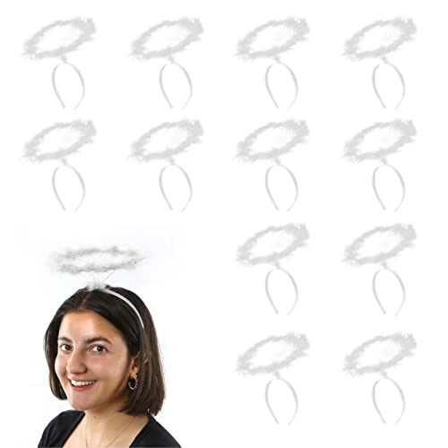 Weißer Halloween-Engel Halo - 12 Stück - Weißer flauschiger Feder-Heiligenschein auf Stirnband - Halloween Engel Verkleidung Kostüm Zubehör Weißer Halloween-Engel Halo - 12 Stück - Weißer flauschiger Feder-Heiligenschein auf Stirnband - Halloween Engel Verkleidung Kostüm Zubehör von I LOVE FANCY DRESS