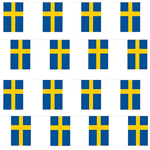Wimpelkette mit schwedischer Flagge, 10m, internationale Flagge, 20x30cm, für Sport-Fans, für drinnen und draußen, Dekoration für jedes Wetter auf der ganzen Welt, Euro-Wimpelkette von I LOVE FANCY DRESS