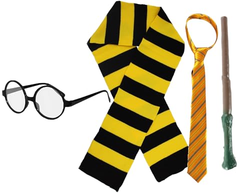 Zauberer-Kostüm-Zubehör-Set für Erwachsene, Schal, Krawattenstab, Buchwoche, Schultag, Halloween, Gelb und Schwarz Zauberer-Kostüm-Zubehör-Set für Erwachsene, Schal, Krawattenstab, Buchwoche, Schultag, Halloween, Gelb und Schwarz von I LOVE FANCY DRESS