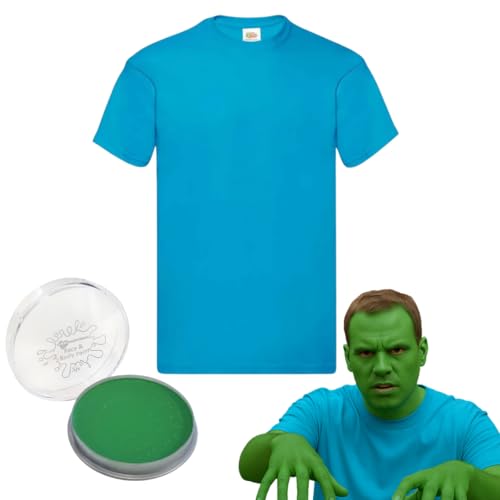 Zombie-Kostüm für Erwachsene, Größe S, Azurblaues Hemd mit grüner Gesichts- und Körperbemalung, Gamer Verkleidung für Halloween, Cosplay, Motto-Party, Pixel-inspiriertes Videospiel-Outfit Zombie-Kostüm für Erwachsene, Größe S, Azurblaues Hemd mit grüner Gesichts- und Körperbemalung, Gamer Verkleidung für Halloween, Cosplay, Motto-Party, Pixel-inspiriertes Videospiel-Outfit von I LOVE FANCY DRESS