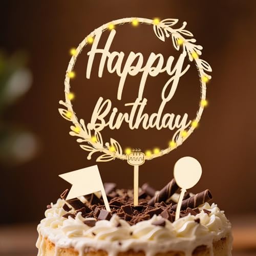 Cake Topper Happy Birthday Holz,3 Stk Tortendeko Geburtstag Kuchen Deko für Mädchen Junge Frauen Mann von I LOVE MOM