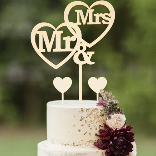 Holz Cake Topper Hochzeit,Mr & Mrs Deko Hochzeit,Holz Tortendeko Hochzeits,Liebe Hochzeitstortedeko,Mr und Mrs Deko für Hochzeitstorten,Tortenstecker Hochzeitsfeier Jubiläum Verlobung von I LOVE MOM
