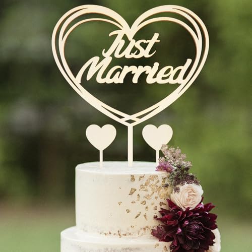 Just Married Cake Topper Hochzeit aus Holz,Tortendeko Hochzeit,Just Married Deko Hochzeitstorte,Tortenstecker Hochzeitsfeier,Hochzeitstorte Topper,Kuchen Topper für Verlobung Antrag Deko von I LOVE MOM