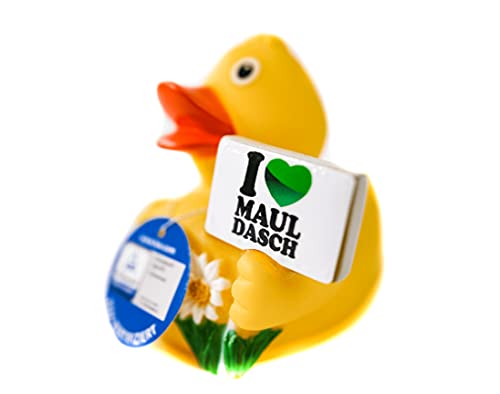 I Love Mauldasch Bade-Ente | Quitscheente | Kinderspielzeug | Badespaß für Babys Schild | Entspricht der europäischen Norm (EN71) | hochwertige Materialien [7 x 8 x 8,5 cm] von I Love Mauldasch