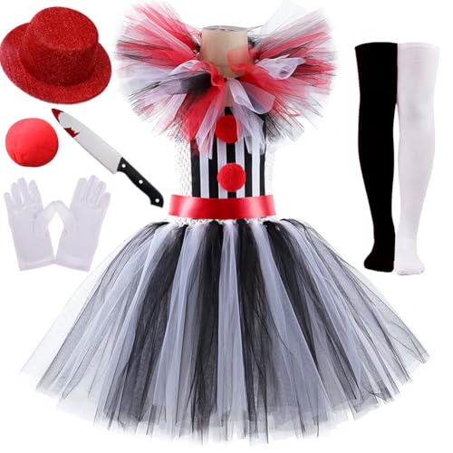 IBAKOM Clown Kostüm Halloween für Mädchen: 5/6 Stück Böses Tüll Kinderkostüm für 12 Monate-12 Jahre - Clownkleid für Karneval Cosplay Fasching Party rot 12 Monate von IBAKOM