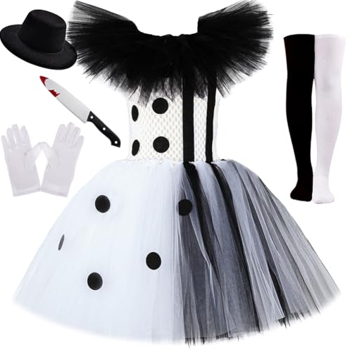 IBAKOM Clown Kostüm Halloween für Mädchen: 5/6 Stück Böses Tüll Kinderkostüm für 12 Monate-12 Jahre - Clownkleid für Karneval Cosplay Fasching Party schwarz 12 Monate von IBAKOM