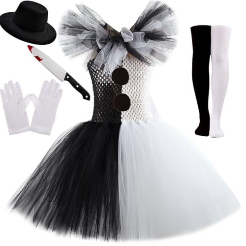IBAKOM Clown Kostüm Halloween für Mädchen: 5/6 Stück Böses Tüll Kinderkostüm für 12 Monate-12 Jahre - Clownkleid für Karneval Cosplay Fasching Party schwarz-weiß 2-3 Jahre von IBAKOM