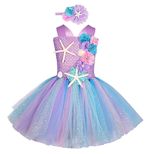 IBAKOM Mädchen Meerjungfrau Kostüm Prinzessin Ariel Rapunzel Cosplay Karneval Halloween Party Verkleidung Pailletten Kleider Tutu Rock Violett 1 2 Jahre von IBAKOM