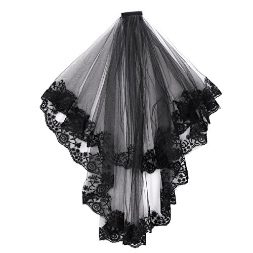 Brautschleier Schwarz Halloween Schleier Spitze Witwenschleier mit Kamm Haarschmuck Ellenbogen Länge Haarreif Party Dekoration Gothic Hexen Kostüm Accessoires für Karneval Fasching Cosplay Brautschleier Schwarz Halloween Schleier Spitze Witwenschleier mit Kamm Haarschmuck Ellenbogen Länge Haarreif Party Dekoration Gothic Hexen Kostüm Accessoires für Karneval Fasching Cosplay von IBLUELOVER
