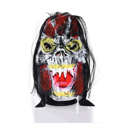 Halloween Halbhaube Clown Hexe Attentäter Kopfabdeckung Zombie Teufel Ghost Geist Faultiermaske mit Haar Horror Gruselig Party Requisiten Cosplay Kostüm für Mottoparty Nachtclub (lange Haare) von IBLUELOVER