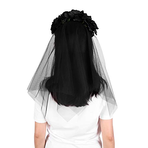 IBLUELOVER Blumenkranz Halloween Damen Haarschmuck Blumen Stirnband mit Schwarz Tüll Haarreifen Schleier Brautkleidzubehör Kranz Haarband Hochzeit Karneval Fasching Cosplay Kostümparty Blumendekor IBLUELOVER Blumenkranz Halloween Damen Haarschmuck Blumen Stirnband mit Schwarz Tüll Haarreifen Schleier Brautkleidzubehör Kranz Haarband Hochzeit Karneval Fasching Cosplay Kostümparty Blumendekor von IBLUELOVER