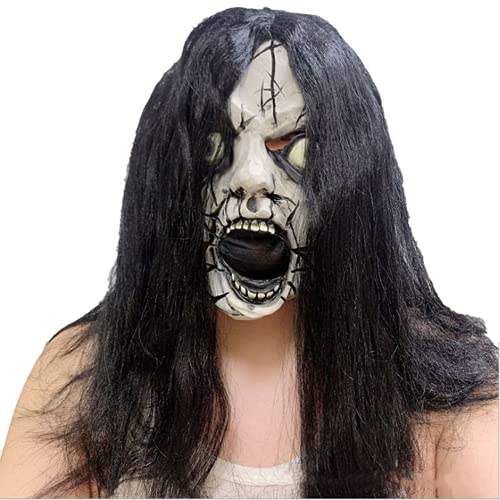 IBLUELOVER Halloween Halbhaube Clown Hexe Attentäter Kopfabdeckung Zombie Teufel Ghost Geist Faultiermaske mit Haar Horror Gruselig Party Requisiten Cosplay Kostüm für Mottoparty Nachtclub (Grimasse) von IBLUELOVER