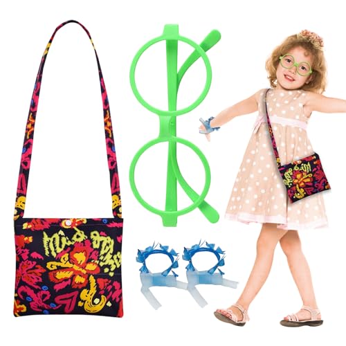IBMLOMM Encanto Kostüm Mirabel - Komplettset mit bequemer Umhängetasche und grüner Brille ohne Gläser, ideal für Kinder und Rollenspiele von IBMLOMM