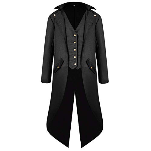 Herren-Frackjacke, Gothic, Steampunk, viktorianischer Victorian, VTG, Halloween-Kostüm, langer Mantel Cosplay Frack Party Uniform Langarm Smoking Männer Für Karneval Verkleidung Schwarz 4XL von IBTOM CASTLE