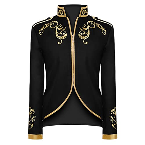 IBTOM CASTLE Herren Langarm Prinz Smoking Steampunk Frack Mantel Gothic Viktorianisch Blazer Mittelalter Jacke Karneval Kostüm Cosplay Halloween Fashing Verkleidung Oberbekleidung Uniform Schwarz 3XL von IBTOM CASTLE