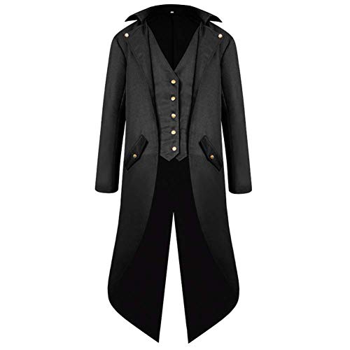 IBTOM CASTLE Herren Steampunk Vintage Frack Jacke Gothic Mittelalter Viktorianischen Gehrock Button Down Schwalbe Mantel Uniform Kostüm, Schwarz, 4X-Large von IBTOM CASTLE