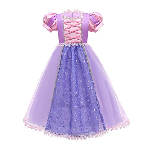 IBTOM CASTLE Neue Prinzessin Rapunzel Kleid Kostüm Mädchen Tüll Lang Kleid Kinder Verkleidung Halloween Cosplay Party Festlich Karneval Weihnachten Geburtstag Geschenk Lila 6-7 Jahre von IBTOM CASTLE