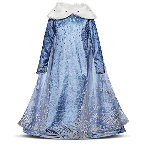 Kinder Mädchen Schneekönigin ELSA Kostüm Prinzessin Frozen Anna Lang Kleid Party Cosplay Verkleidung Festlich Karneval Festkleid Brautjungfer Maxi Geburtstagsfeier Fest-Kleid Blau 2 2-3 Jahre von IBTOM CASTLE
