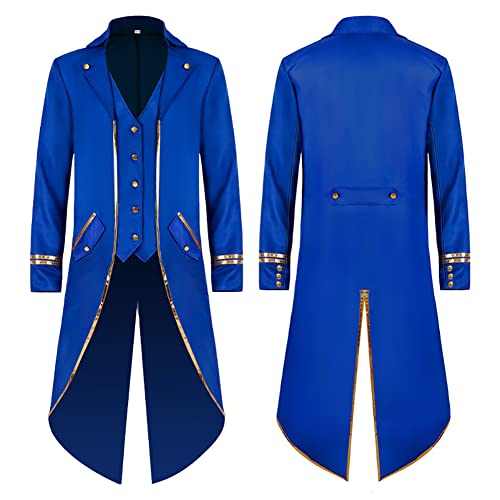 Langarm Prinz Smoking Steampunk Frack Mantel Gothic Viktorianisch Blazer Jacke Karneval Kostüm Cosplay Halloween Fashing Verkleidung Oberbekleidung Weihnachten Mittelalter Kleidung Blau & gold XL von IBTOM CASTLE