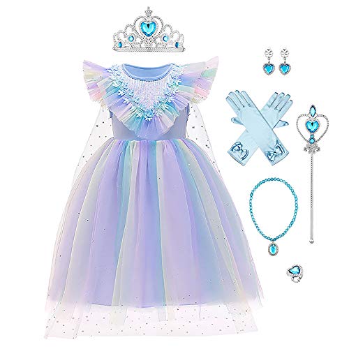 Mädchen Prinzessin ELSA Anna Schneekönigin Eiskönigin Kleid Kinder Tüll Kostüm Weihnachten Halloween Eisprinzessin Verkleidung Karneval Geburtstag Geschenk Ankleiden 03-Blau 3-4 Jahre von IBTOM CASTLE