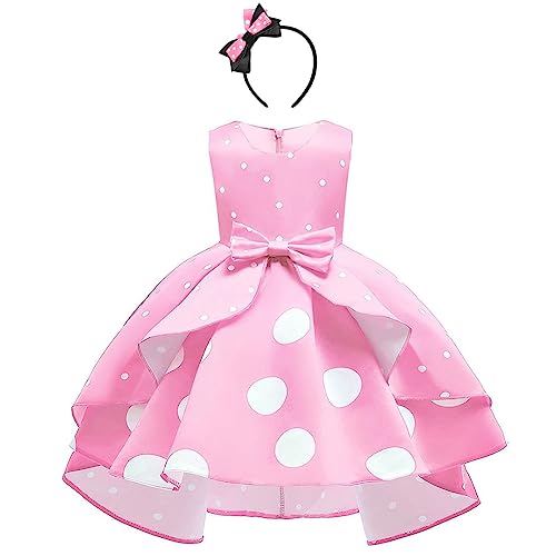 Minnie Mouse Kleid Mädchen Weihnachten Karneval Halloween Verkleiden Kostüm Vintage Polka Dot Prinzessin Tutu Hi-Lo Partykleid mit Maus Ohren Stirnband Geburtstag Festlich Outfit Rosa 18-24 Monate von IBTOM CASTLE